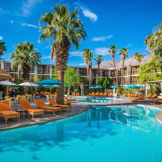 Pool view of Margaritaville Resort Palm Springs