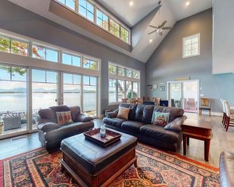 Dog-friendly lakefront home with lake views, firepit, dock, patio, & grill - Center Ossipee - Living room