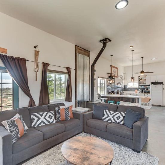 Living room view of Quiet Oasis with Hot Tub 21 Mi to Joshua Tree!