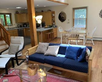 Lakefront modern house--privacy, deck, screened porch; dock & fireplace sleeps 8 - Casco - Sala de estar