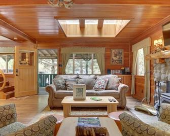 Charming Dream Catcher Cabin, riverfront, fireplace, hot tub, BBQ, dogs welcome - Brightwood - Living room
