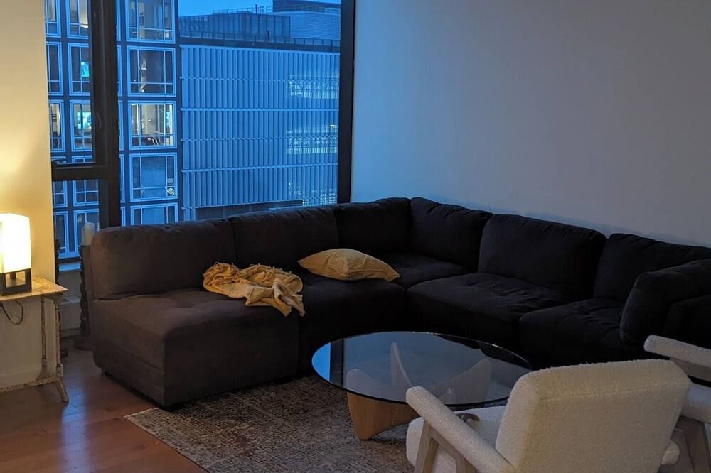 Modern bright, airy 1-bedroom, 2 bath with AC in quaint downtown New York. - نيويورك - غرفة معيشة