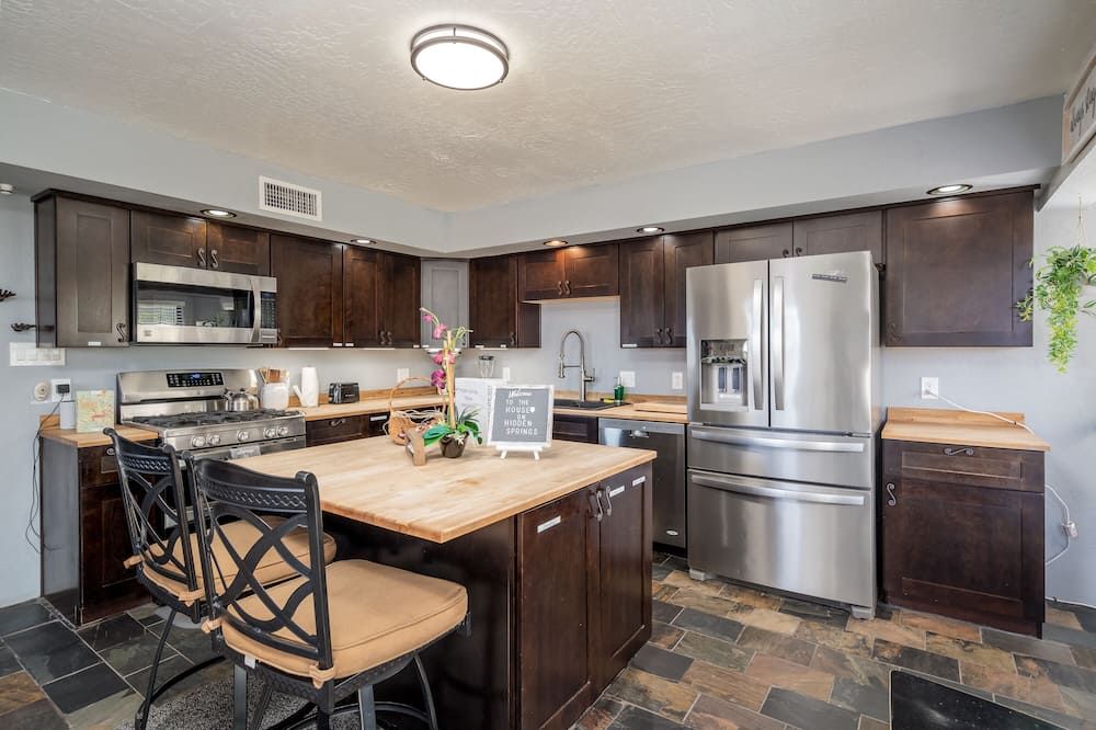 Kitchen view of Centrally located, spacious home with private en suite, man cave and views!
