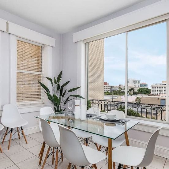 Dining room view of Casa Historia: Sleek 2b Apt Unique Spot Downtown