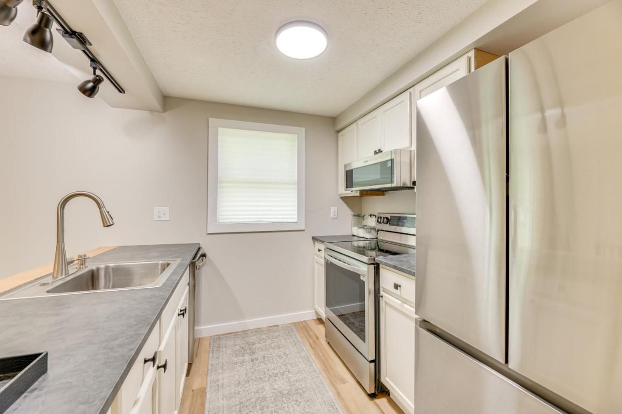 Kitchen view of Greenbrier River Retreat with Deck - Steps to Trail!
