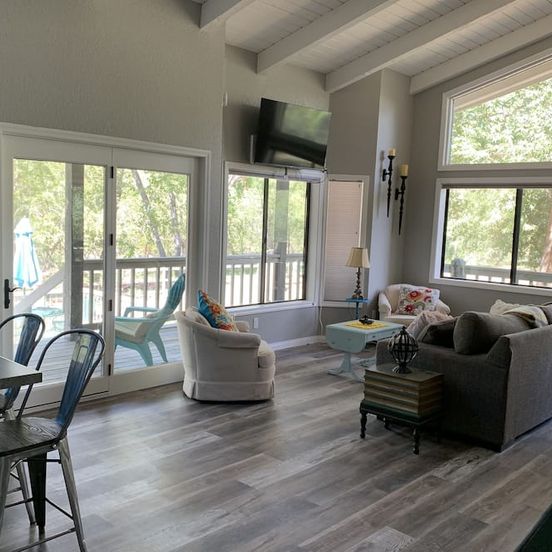 Living room view of Creekside Cabin Under the Sycamores