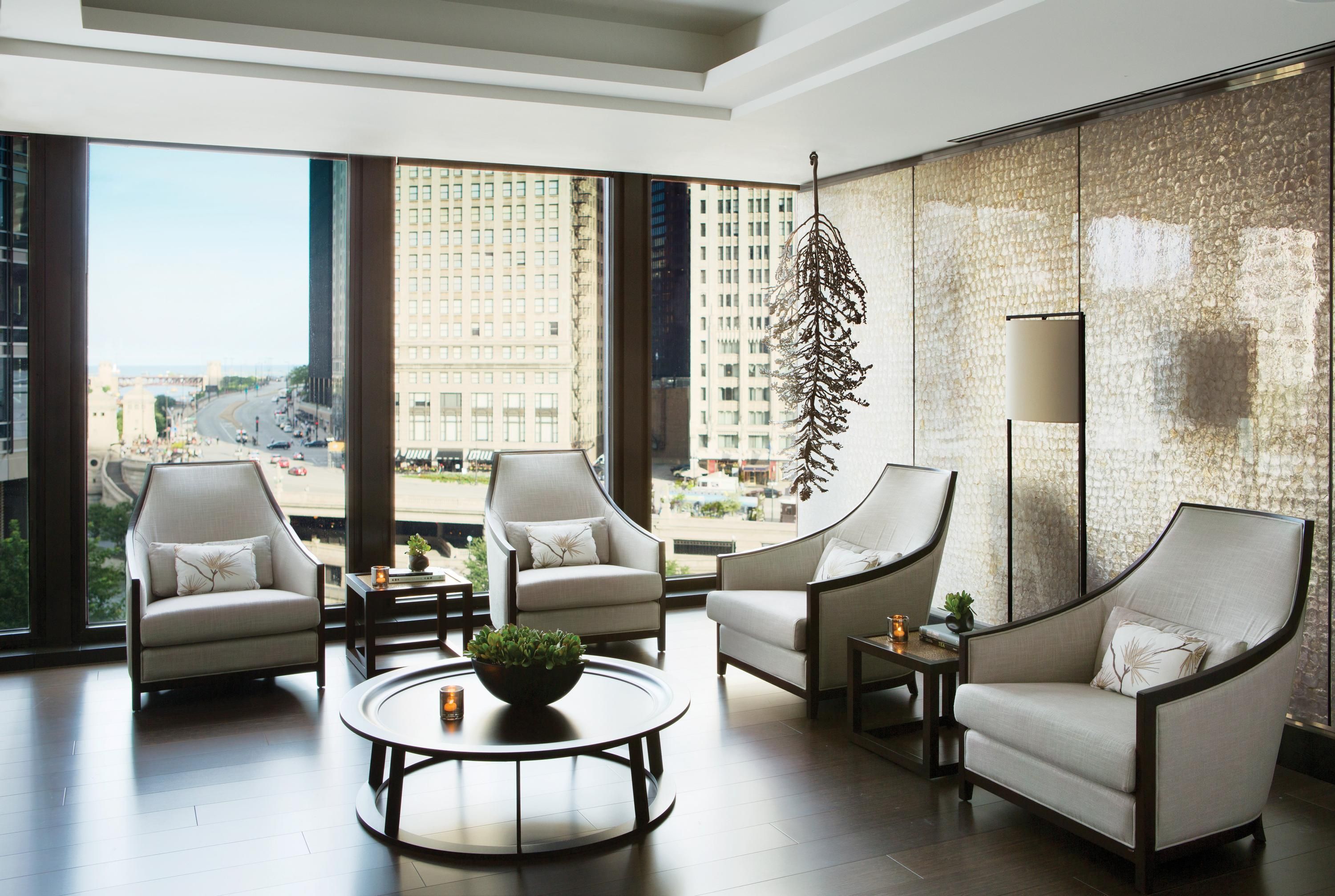 Living room view of The Langham Chicago