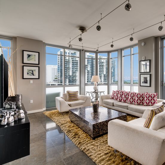 Living room view of Boulan South Beach