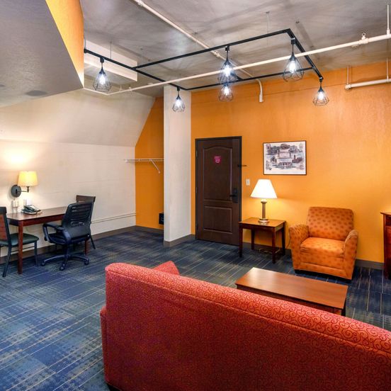 Living room view of The Suites Hotel at Waterfront Plaza